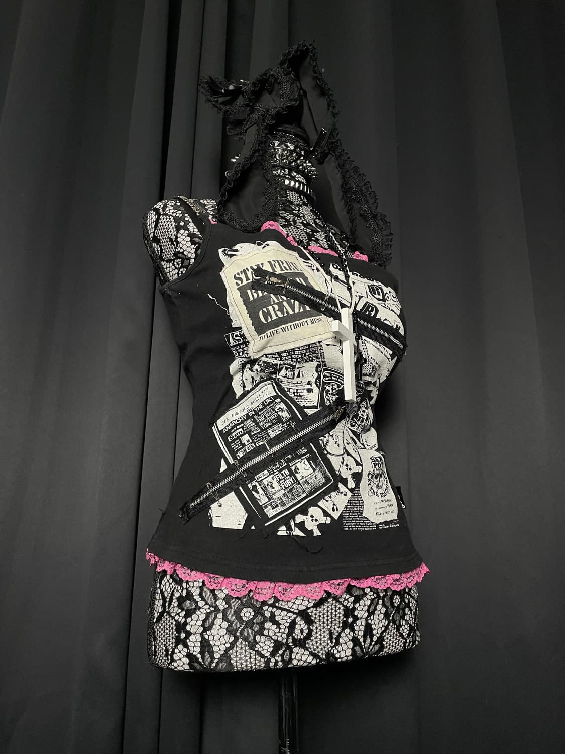 SEXPOT REVENGE 섹스팟리벤지 펑크 핑크 레이스 슬리브리스 나시 상품이미지4