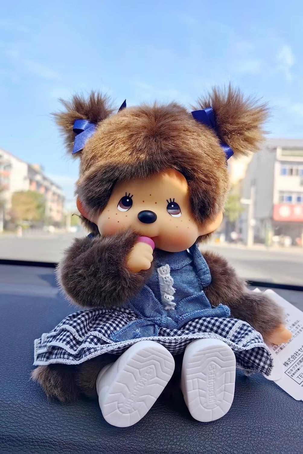 홍콩 몬치치 양갈래 데님체크원피스 인형M 상품이미지4