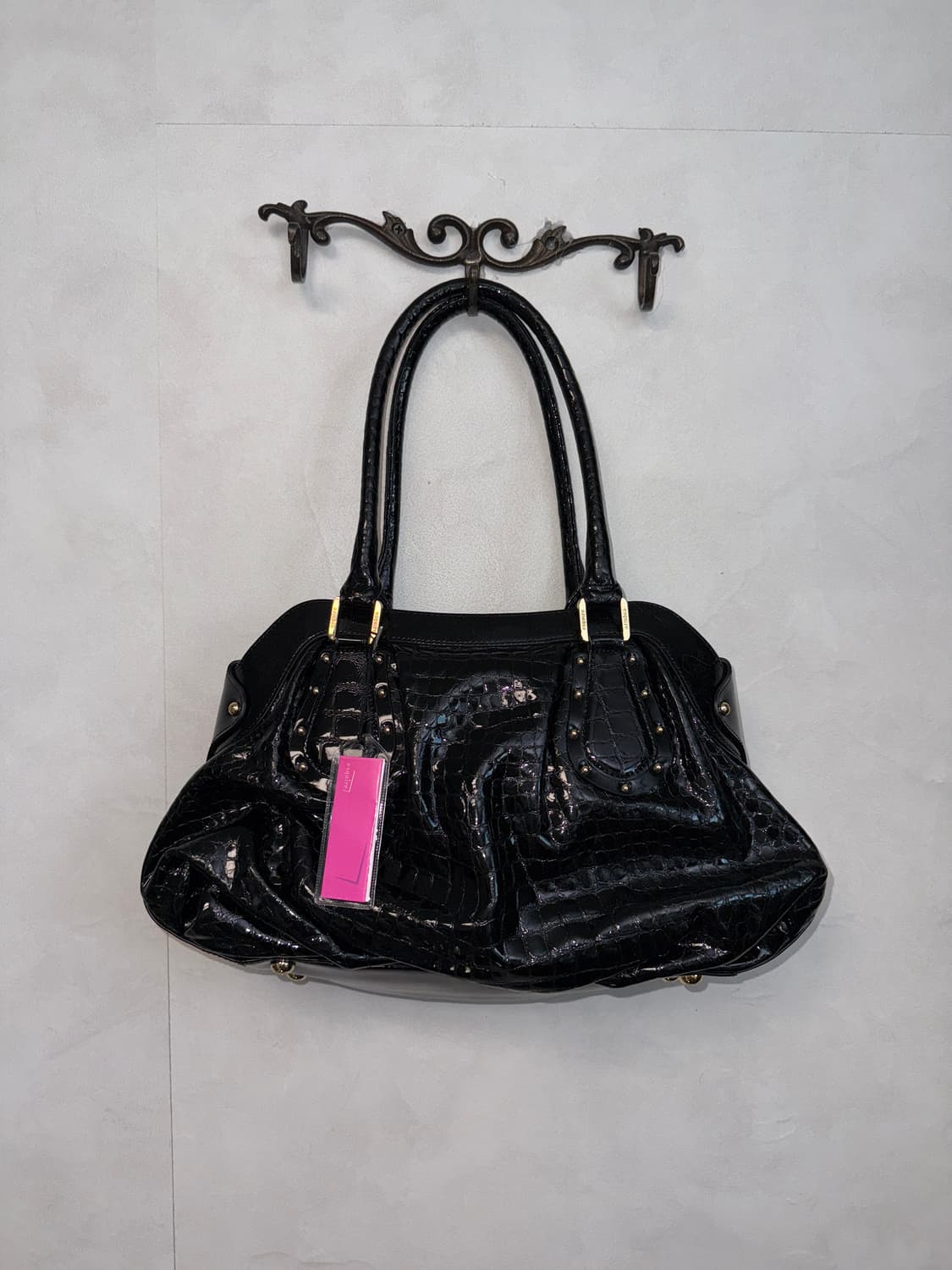 Esquire black enamel stud shoulder bag 상품이미지4