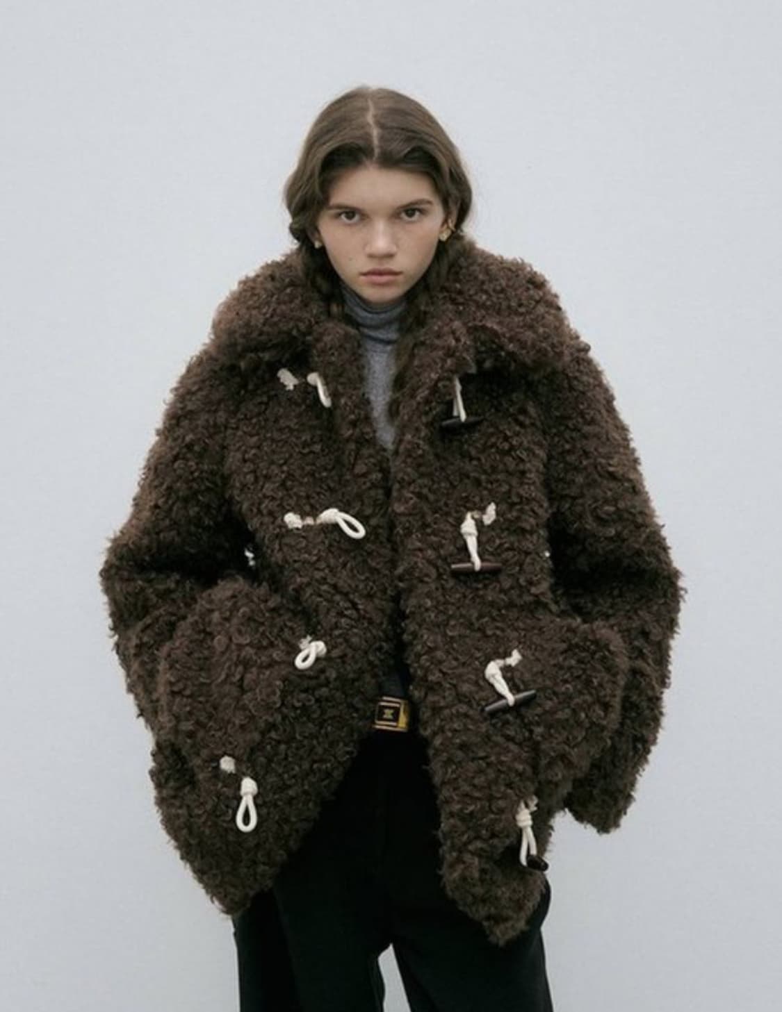 마이스 라그랑 퍼 더플 코트 브라운 free사이즈 상품이미지1