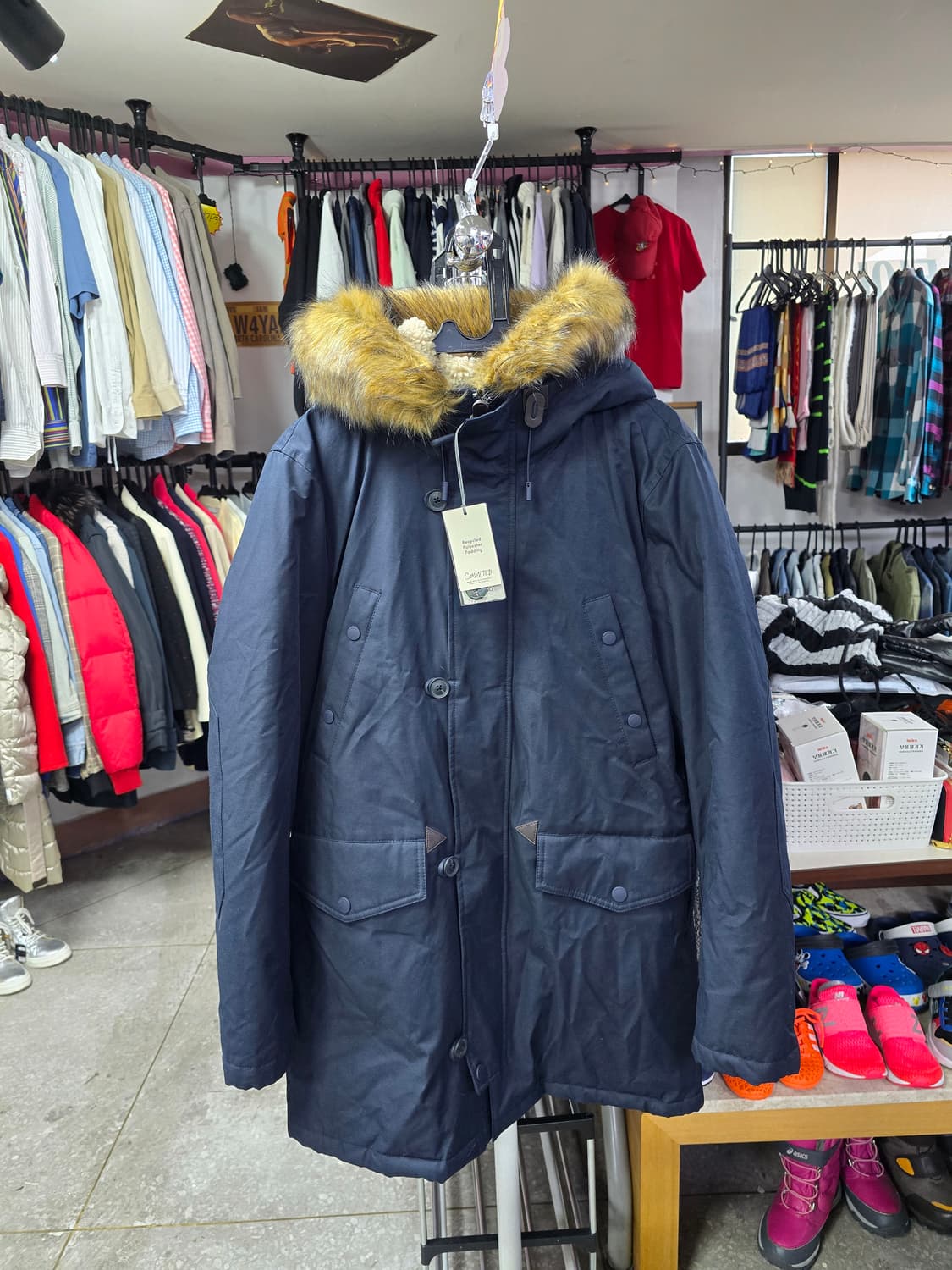 망고 네이비 후드 퍼 패딩 (1424) 상품이미지1