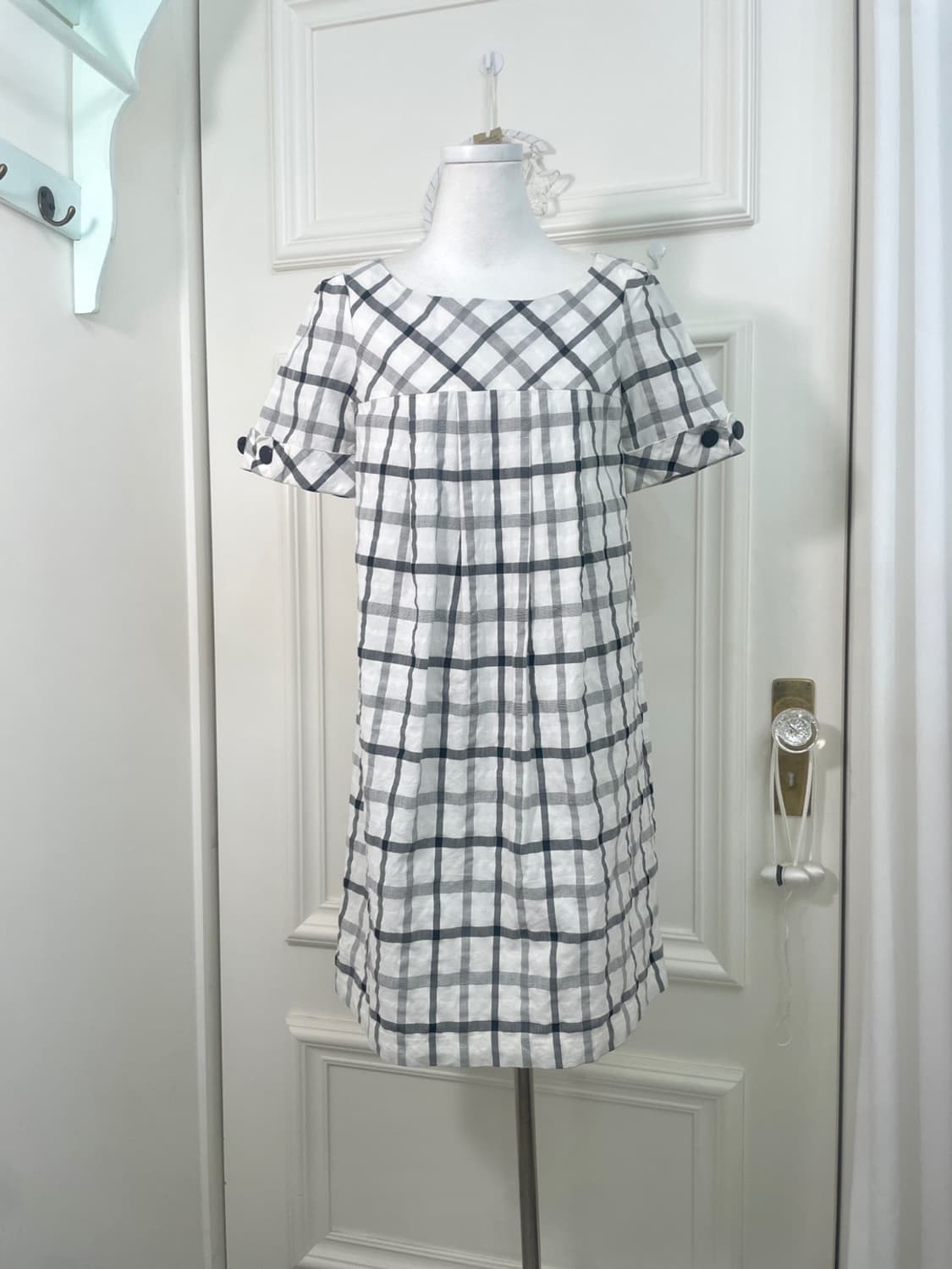 white black check button point summer op 상품이미지1