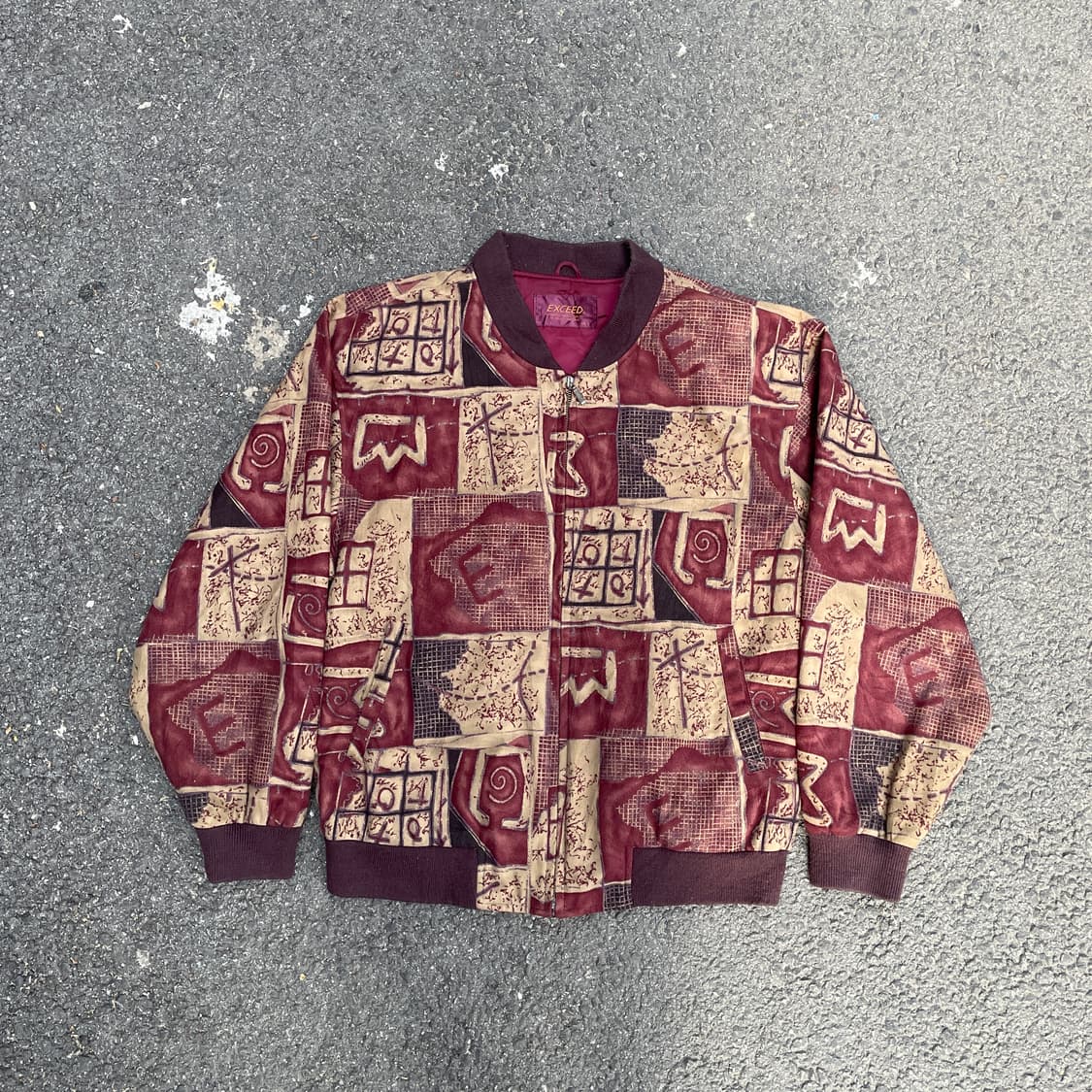 90s 일본빈티지 Exceed 버건디 패턴 블루종 봄버 자켓 L 상품이미지3
