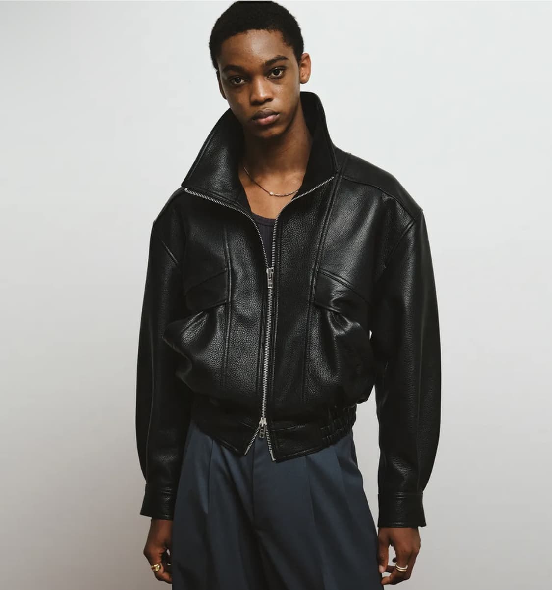 [50] 노이어 고트스킨 하이넥 레더 집업 자켓 상품이미지1