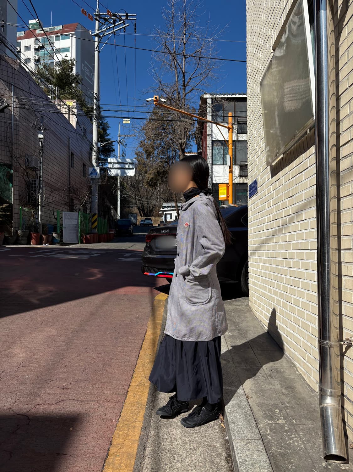 단톤 체크 후드 코트 상품이미지2