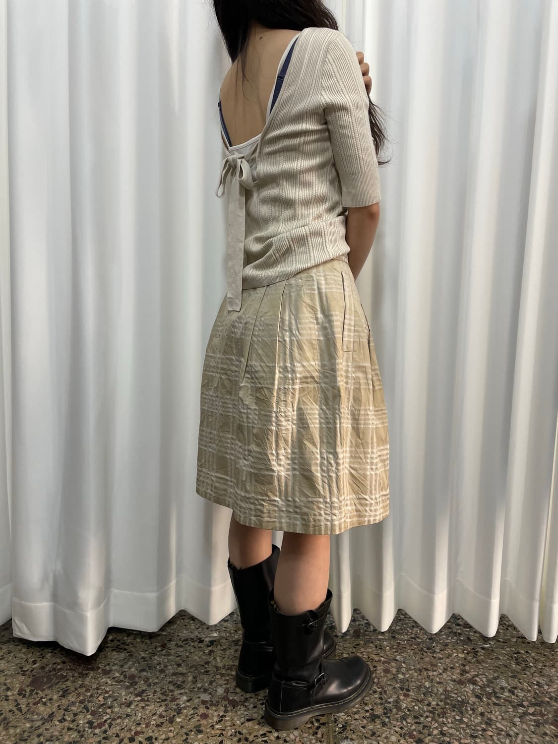beatingheait check pleats midi skirt  상품이미지4