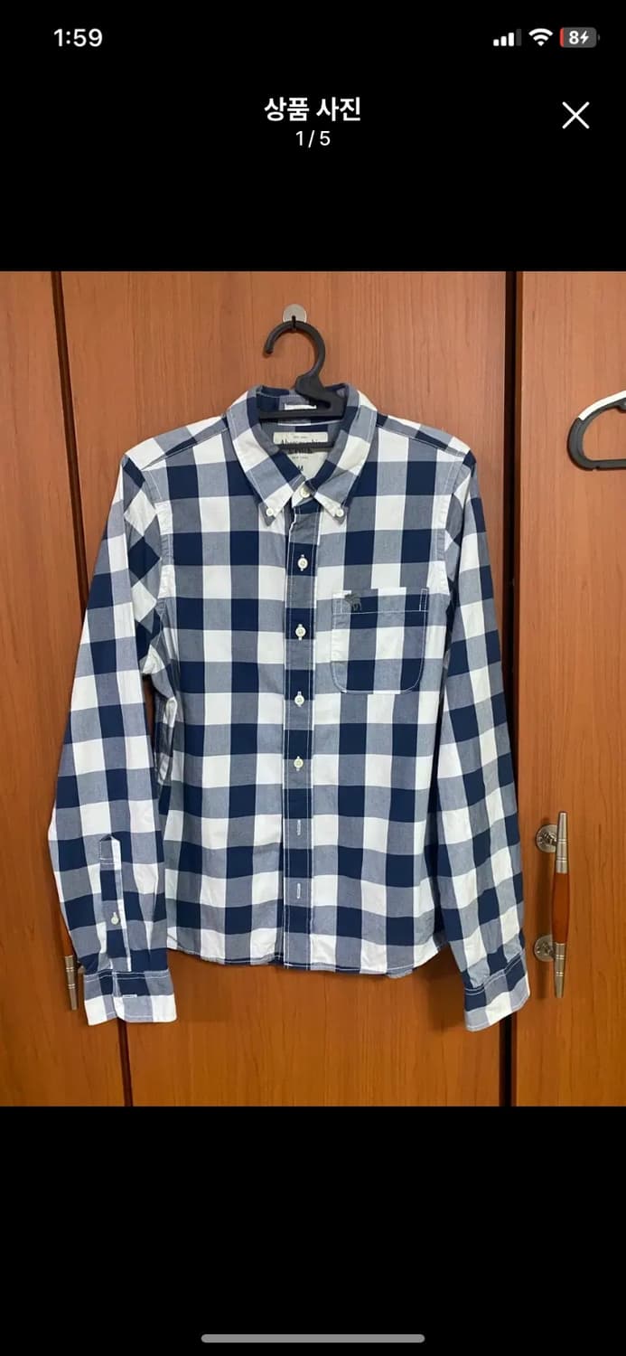 [ABERCROMBIE] 아베크롬비 네이비 체크 셔츠 M사이즈 상품이미지1