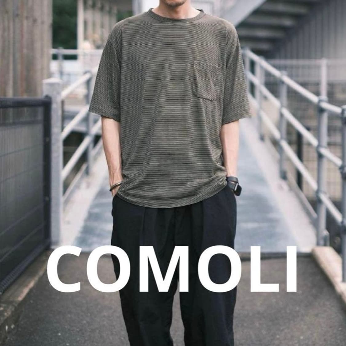 [3]코모리 COMOLI 써머 울 천축 반팔 보더 티셔츠 상품이미지4