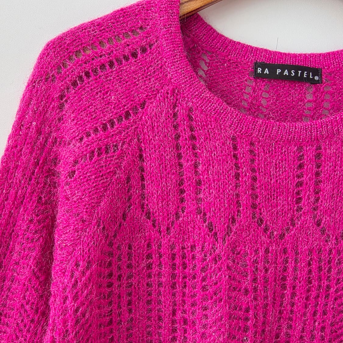 RA PASTEL 핫핑크 모헤어 시스루 7부 니트 상품이미지5