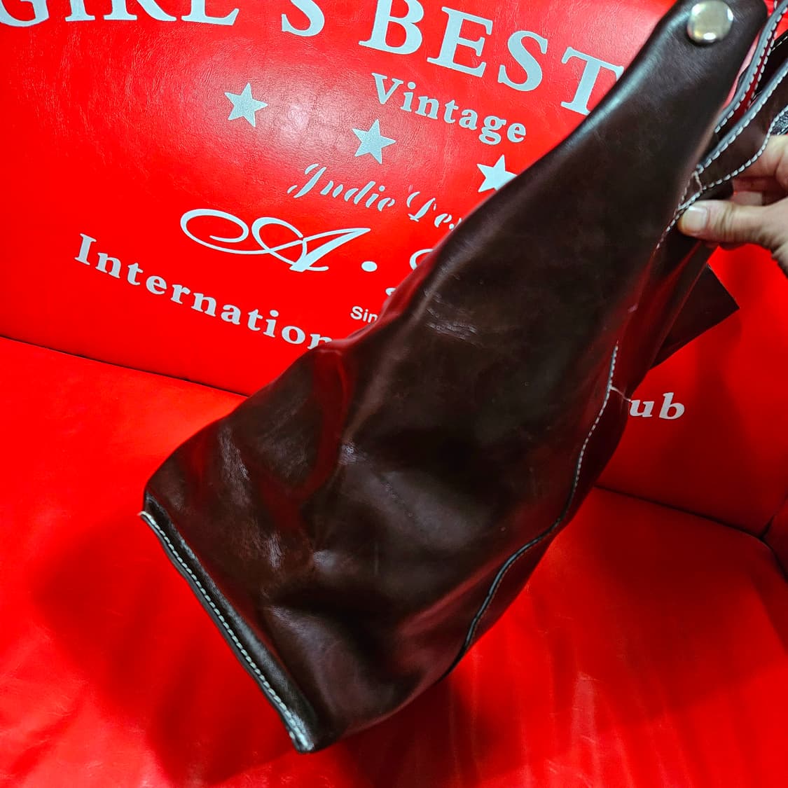 핸드메이드 브라운 레더 빅 토트백 38 x 32 x 15 size 상품이미지4