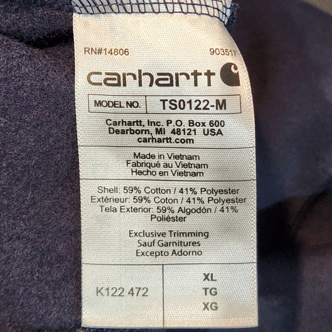 칼하트 오버사이즈 루즈핏 네이비 후드집업 (XL) 상품이미지3