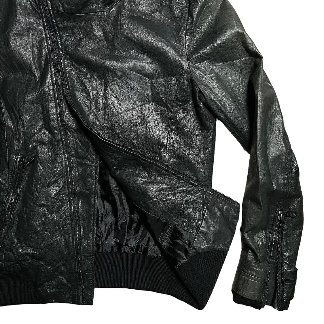 BLACK SENSE 사선 집업 레더 후드 자켓 상품이미지3