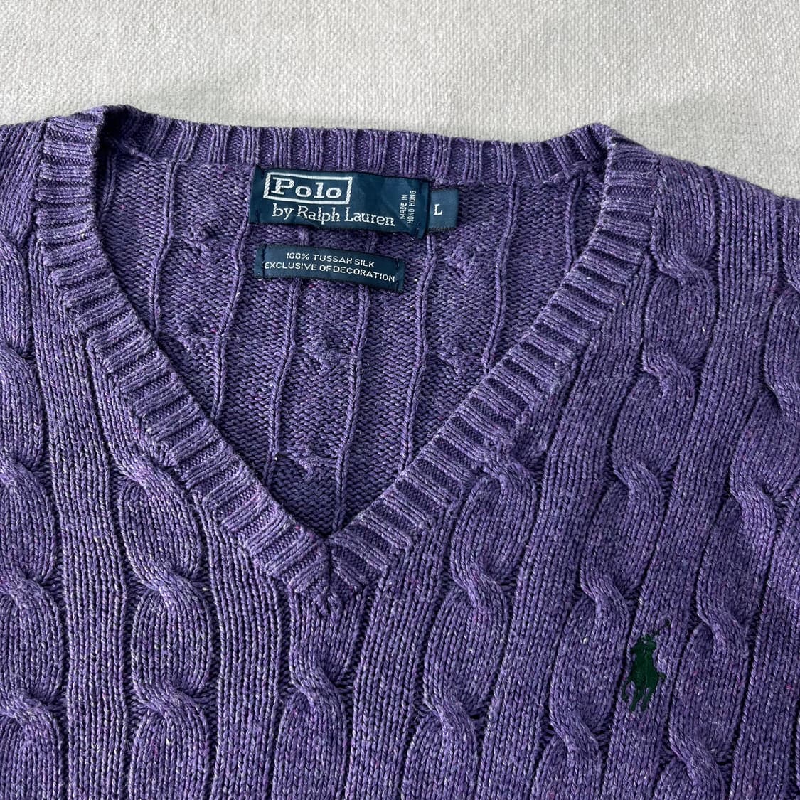 100 폴로랄프로렌 실크 꽈배기 브이넥 퍼플 니트 상품이미지2