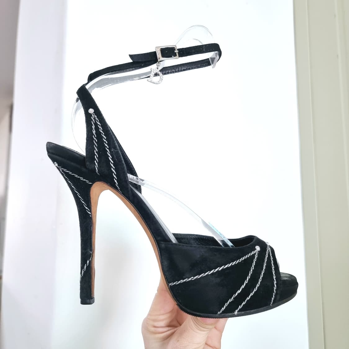 디올 구두 하이힐 오픈토힐 스웨이드 은사띠 큐빅 슈즈 (225/35.5) 상품이미지2