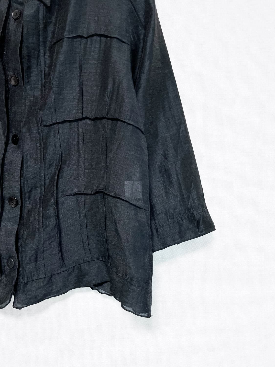 Glossy Sheer Shirt - Black 상품이미지7