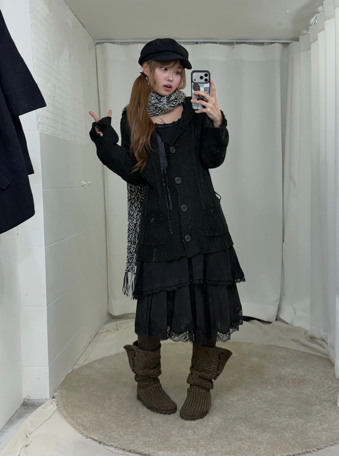 블랙 무채색 니혼진 모리걸 도트 레이스 소녀 코디세트 상품이미지3