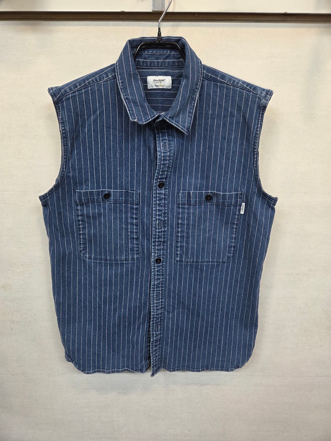 에스피오나지 와바시 스트라이프 데님 워크셔츠 조끼 L 커스텀  상품이미지1