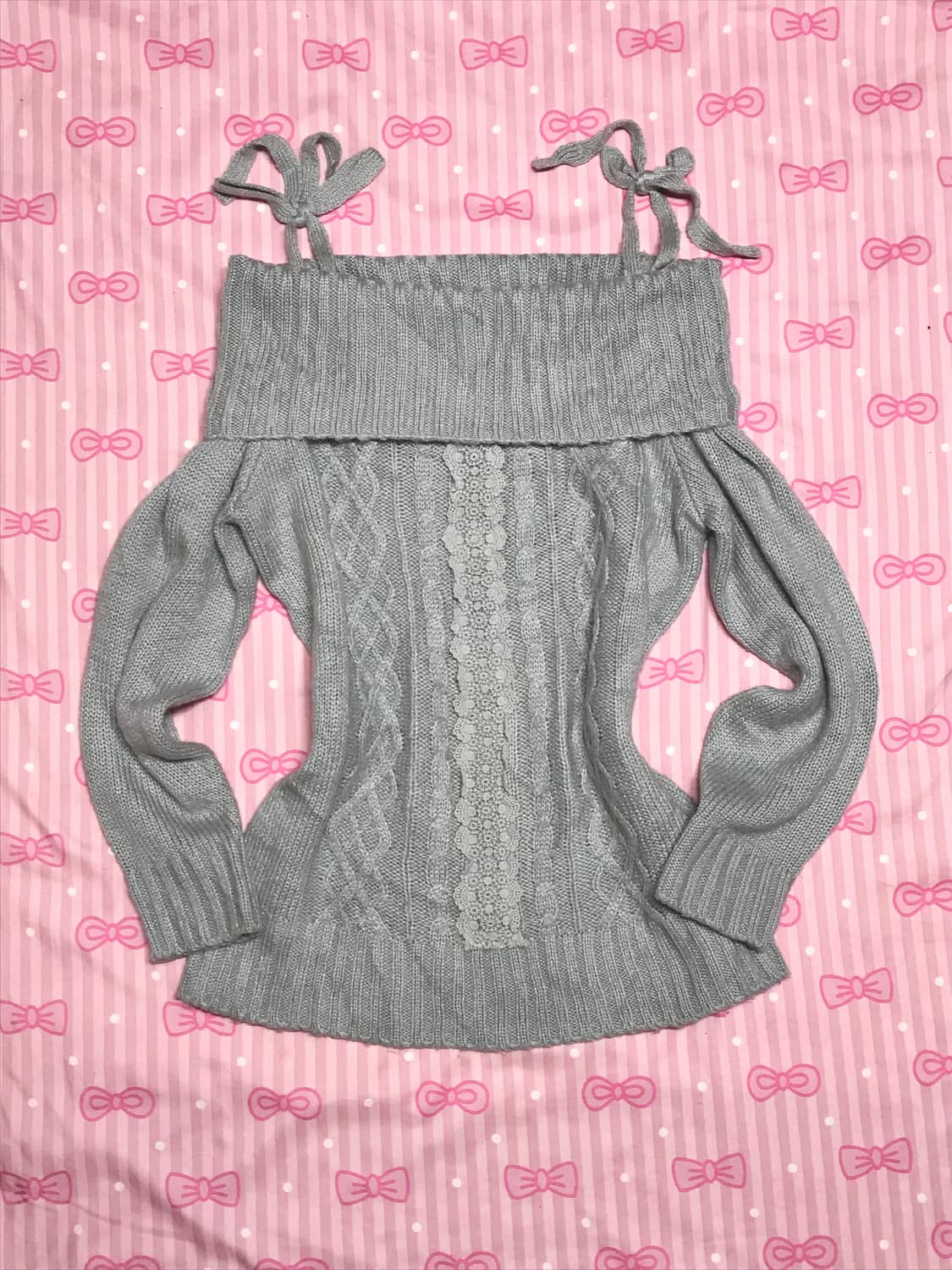 오프숄더 하늘색 레이스 니트 갸루 핀터레스트 상품이미지1