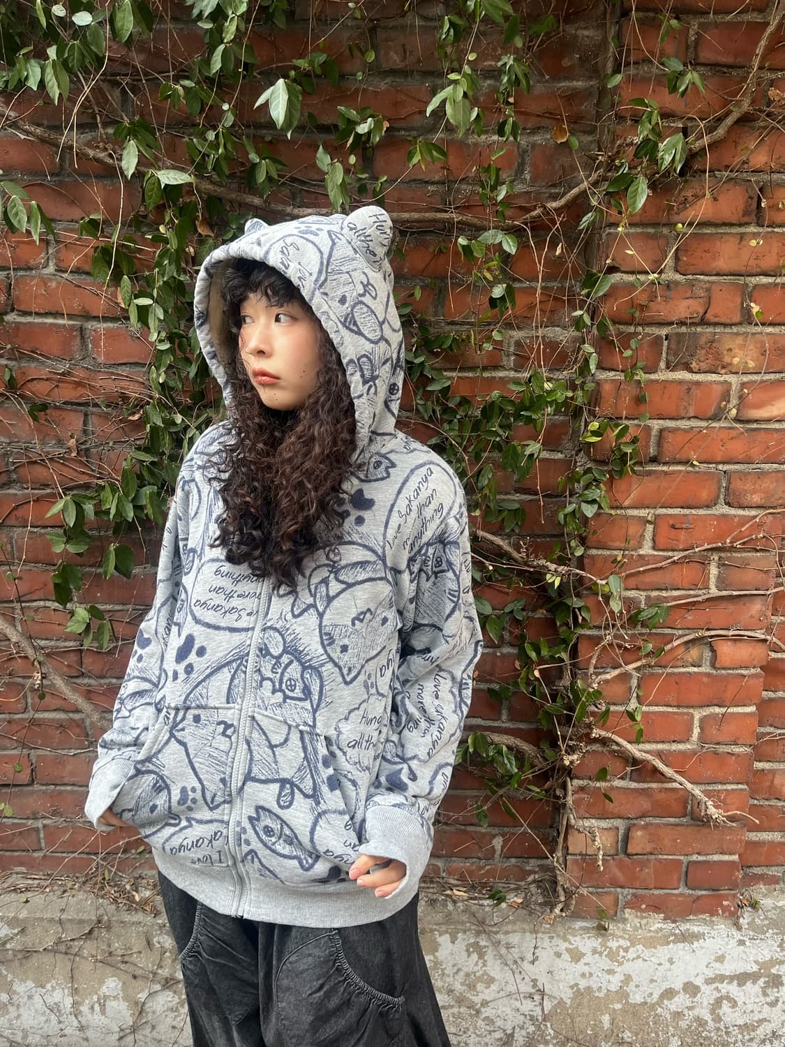 Necobuch-san 고양이 캐릭터 후드 집업 상품이미지3