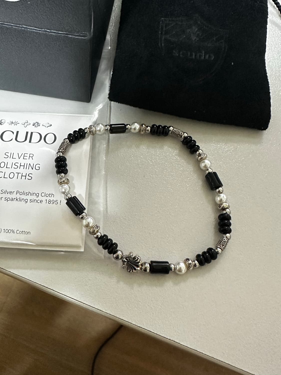 스쿠도 쉘 블랙 펄 비즈 팔찌 18cm 상품이미지2