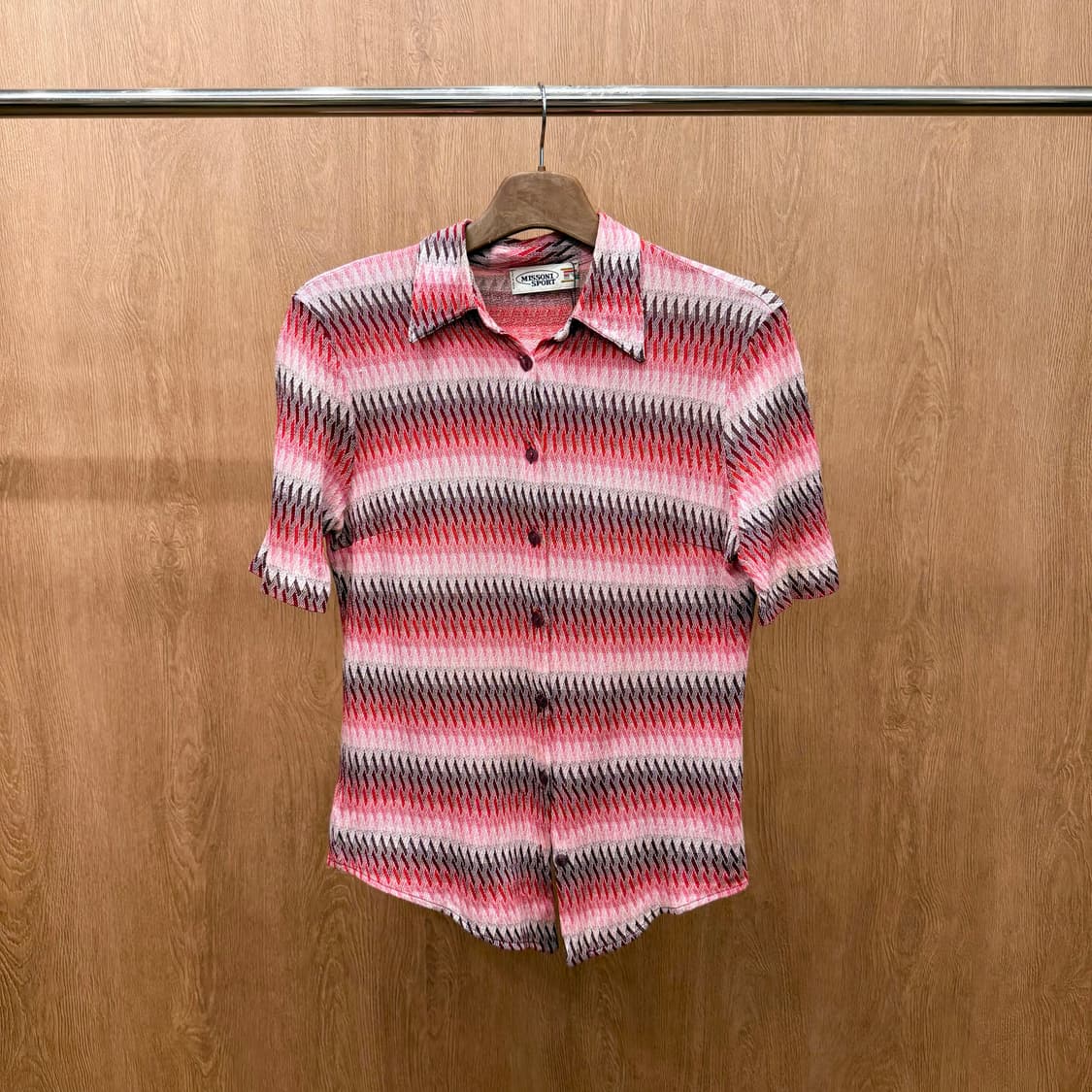 미쏘니 스포츠 지그재그 패턴 반팔 셔츠 코튼 비스코스 핑크 상품이미지2