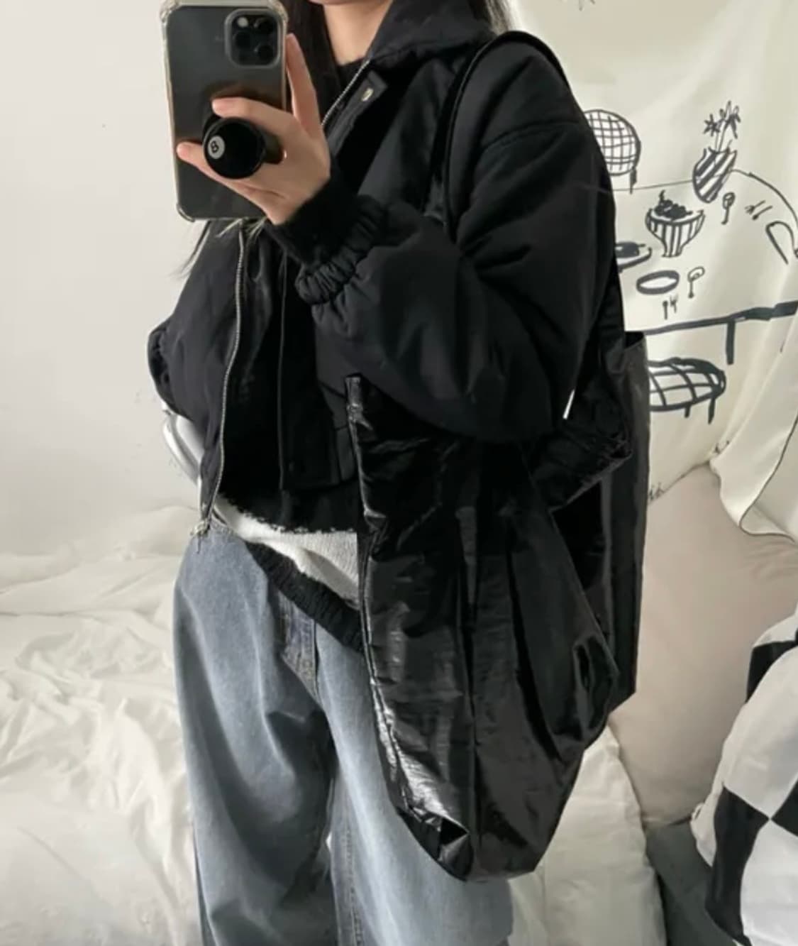 오피엠(OPM) two-way crop padding_블랙 상품이미지1