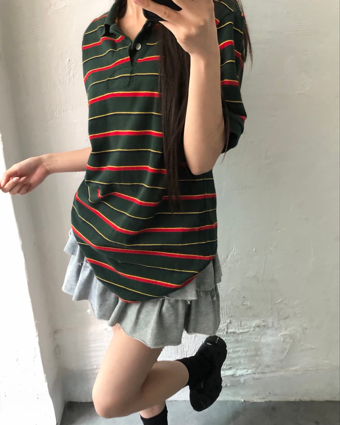 Polo 폴로 랄프로렌 럭비라인 그린 스트라이프 스컬 로고 PK 카라티셔 상품이미지6