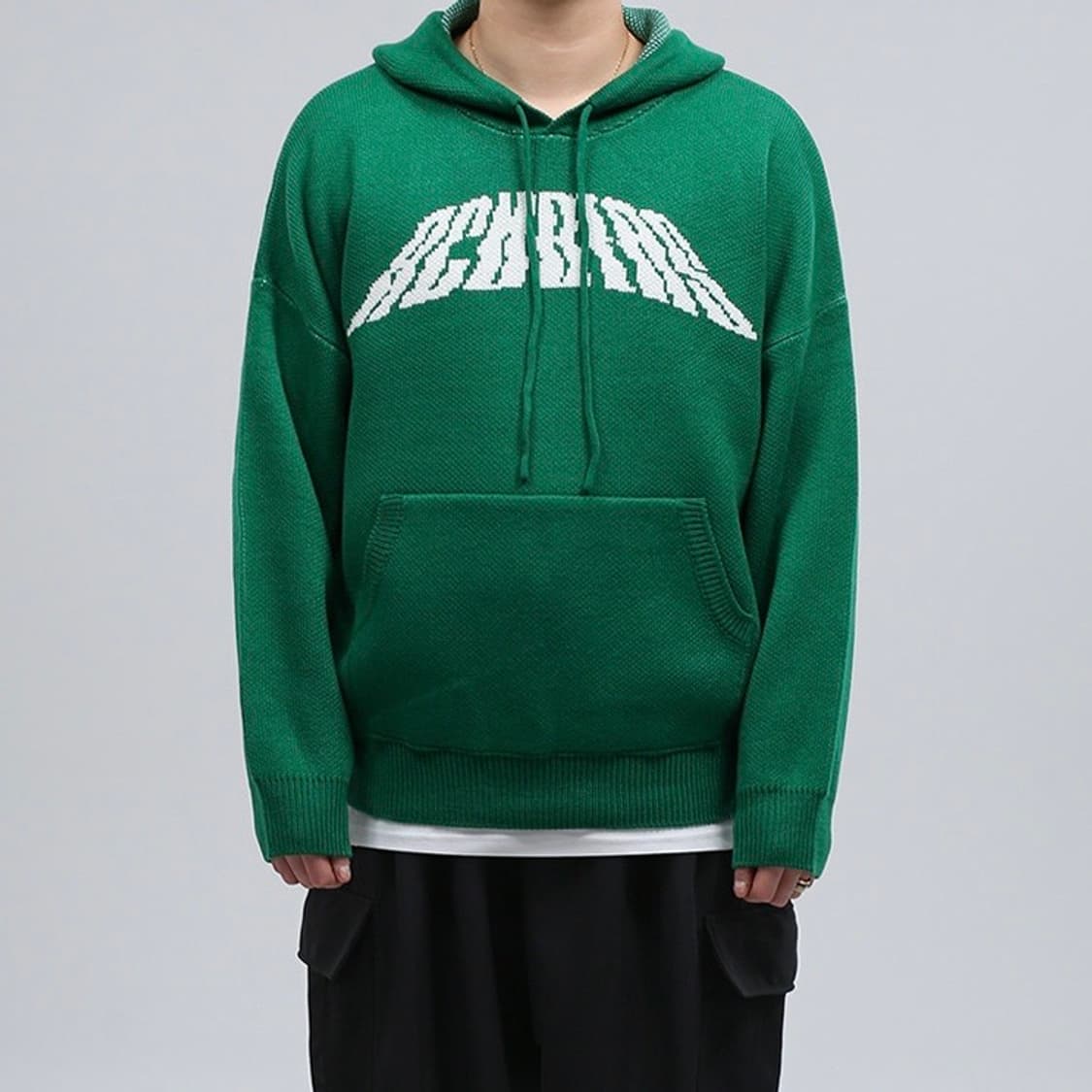 오버핏 프린팅 포인트 니트 후드티 상품이미지5