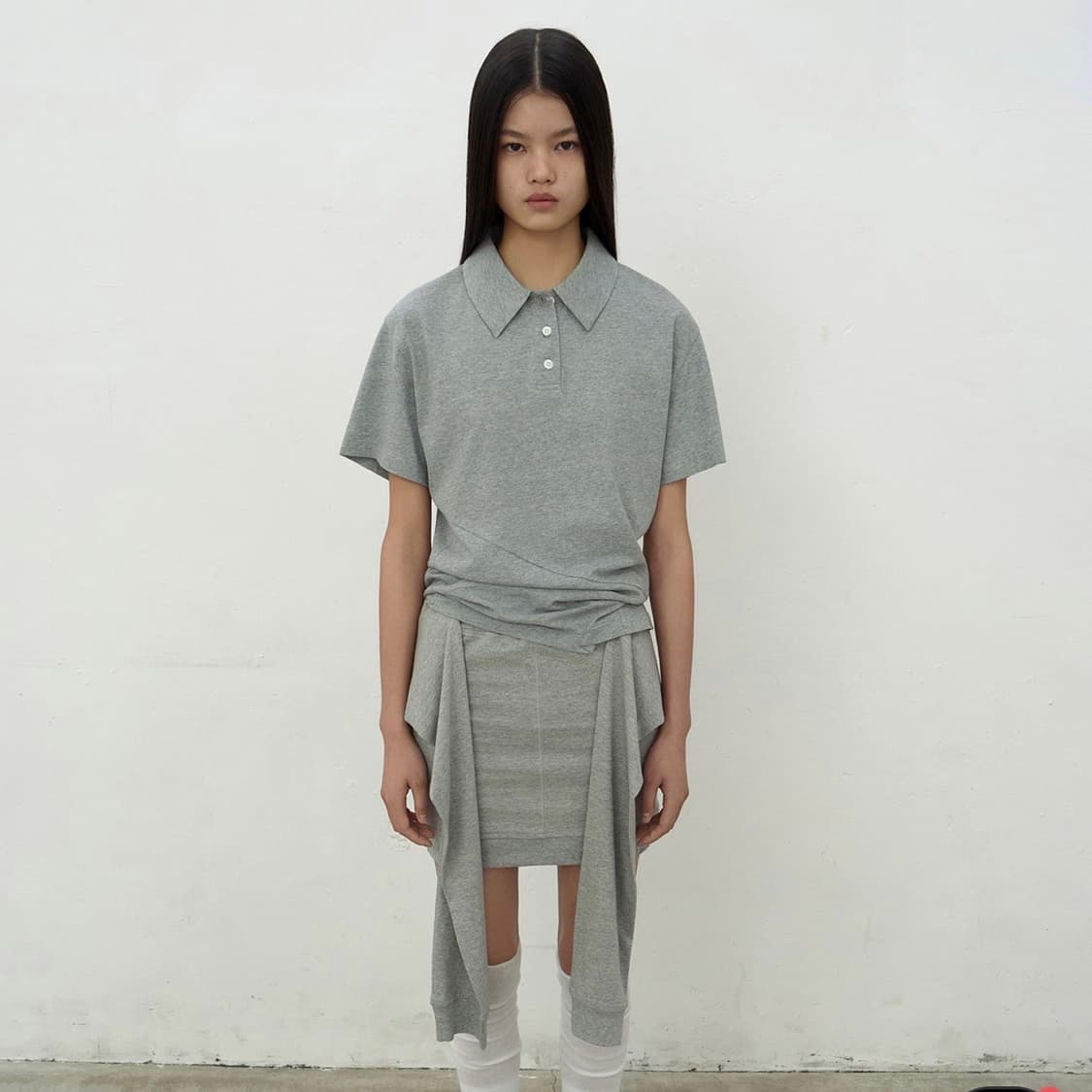 Lcdctm OPEN COLLAR TOP (MELANGE GREY) 상품이미지1