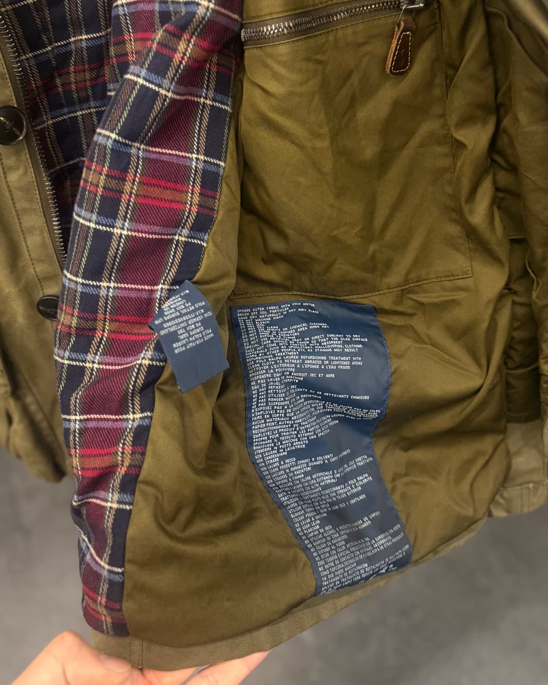 Rare 90s 폴로 랄프로렌 오일클로스 체크 라이닝 투웨이 왁스 자켓 상품이미지9
