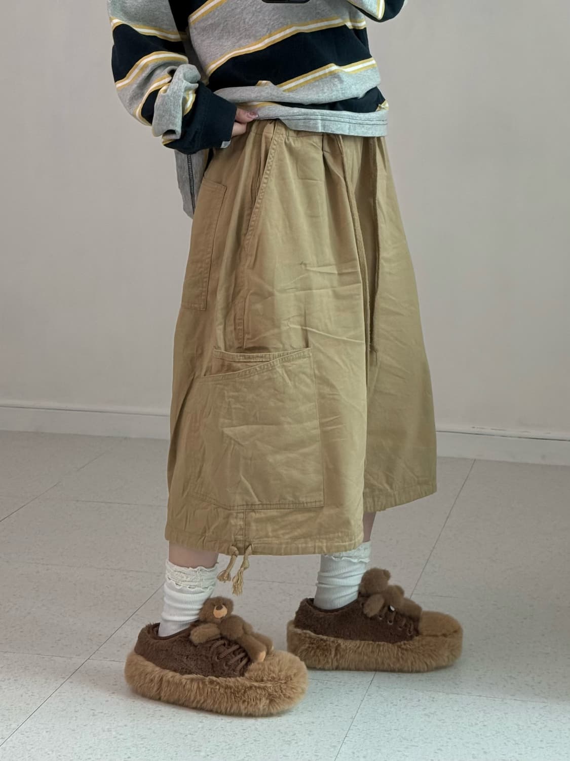 Ootj 베이지 버뮤다 팬츠 상품이미지2