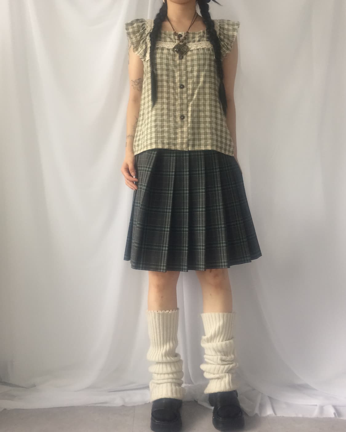 Check pattern pleats midi skirt 상품이미지5