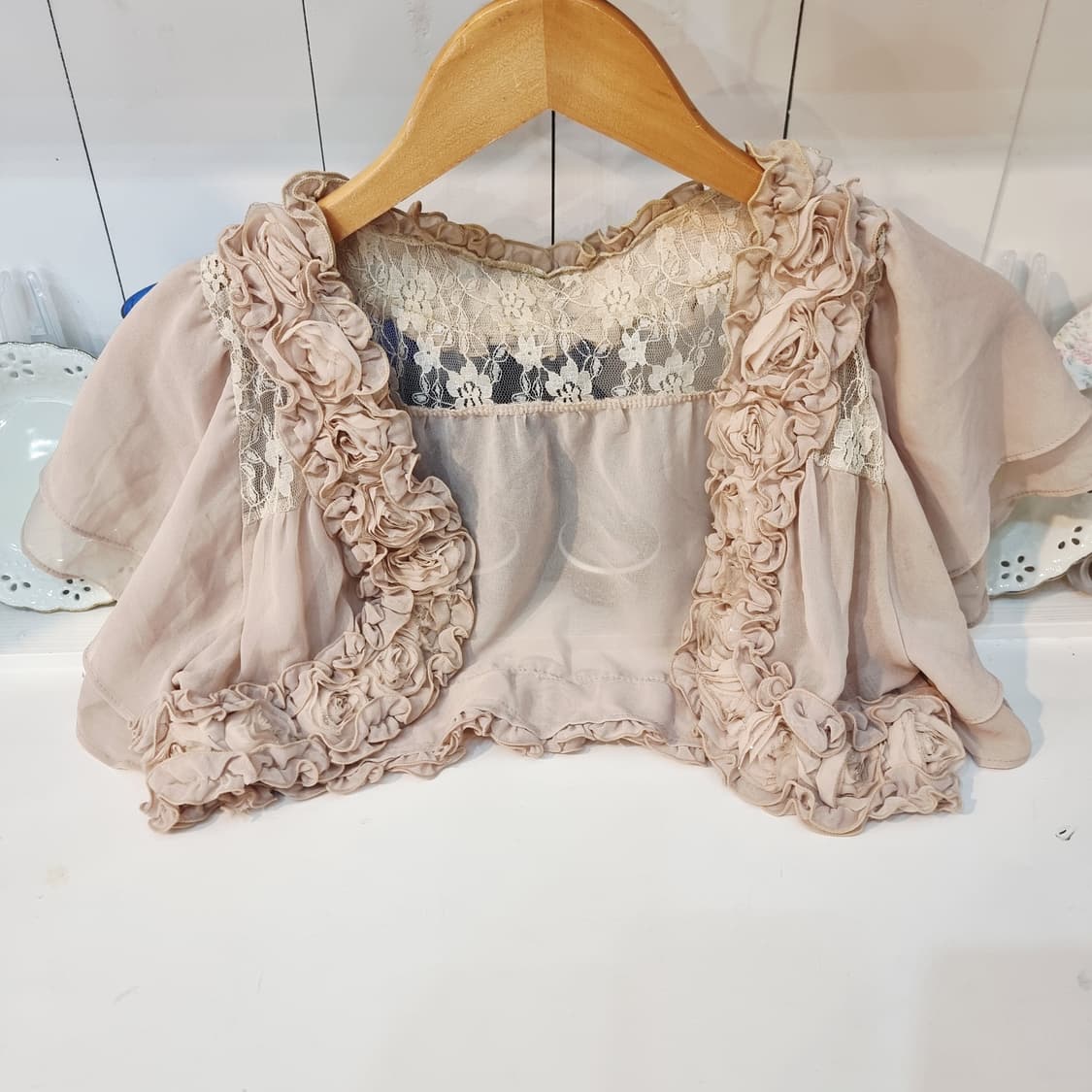 레이스 플라워 장식 볼레로 핑크 베이지 상품이미지6