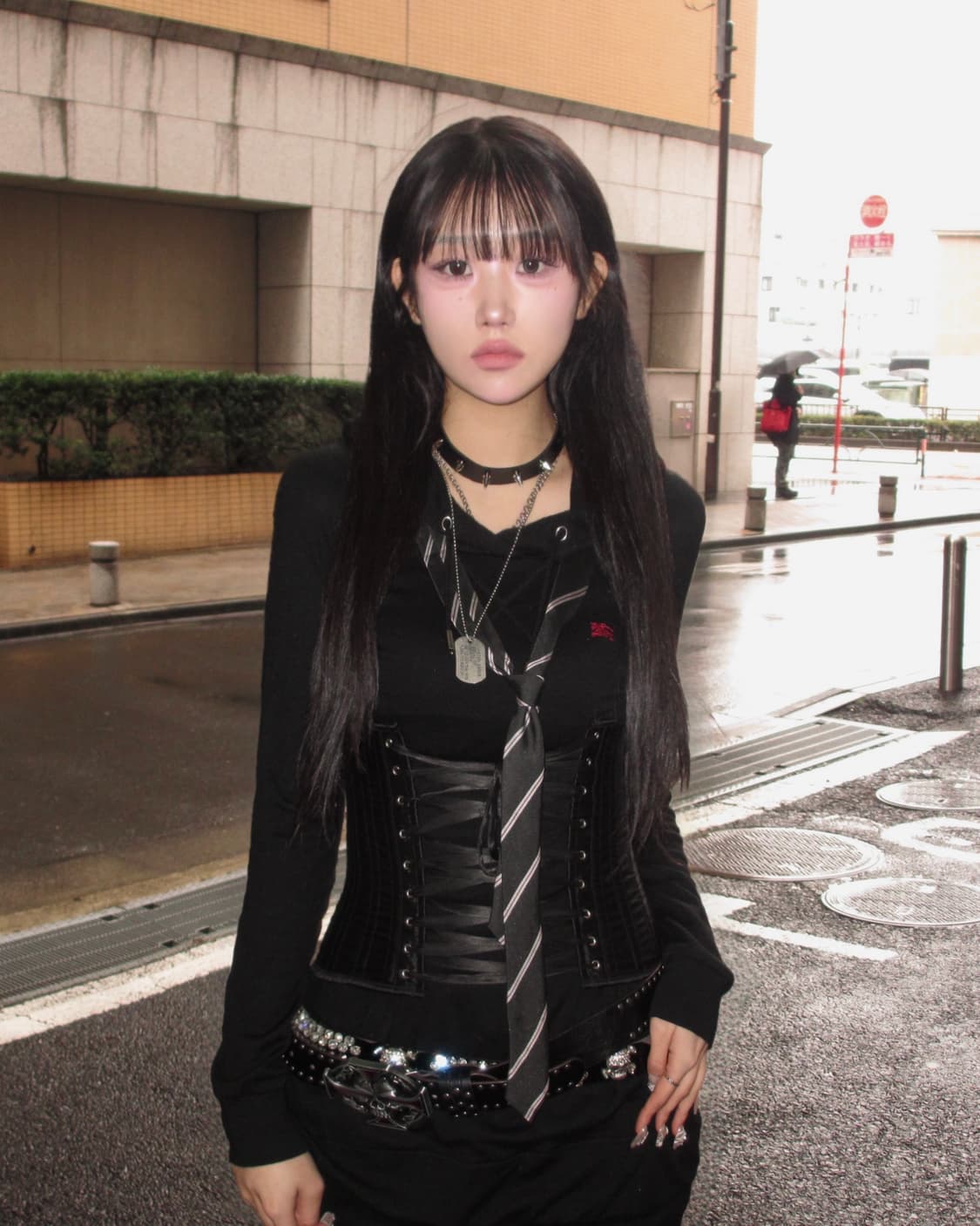 버버리 코르셋 딱붙 그런지 펑크 후드 프린팅 원피스 롱슬리브 상품이미지1