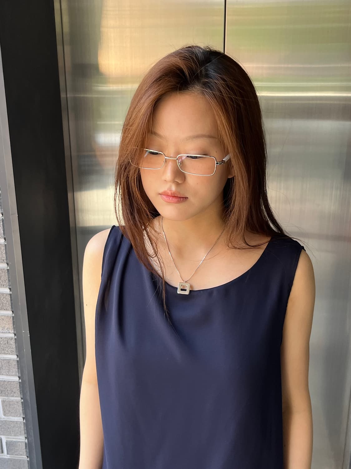 레이어드 쉬폰 원피스 네이비 상품이미지5