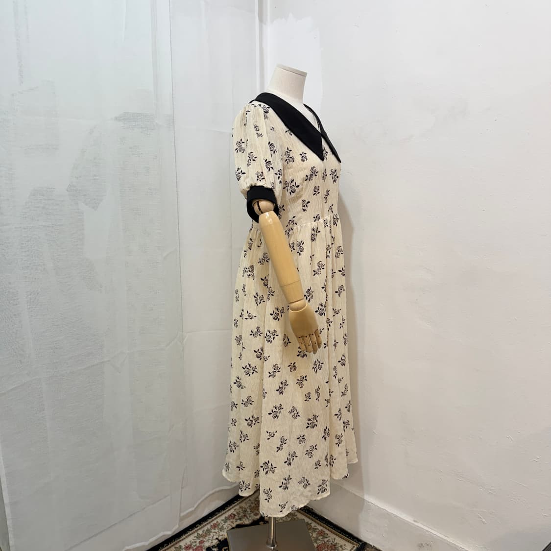 아이보리 블랙카라 플라워 롱원피스 롱드레스 4455 상품이미지2