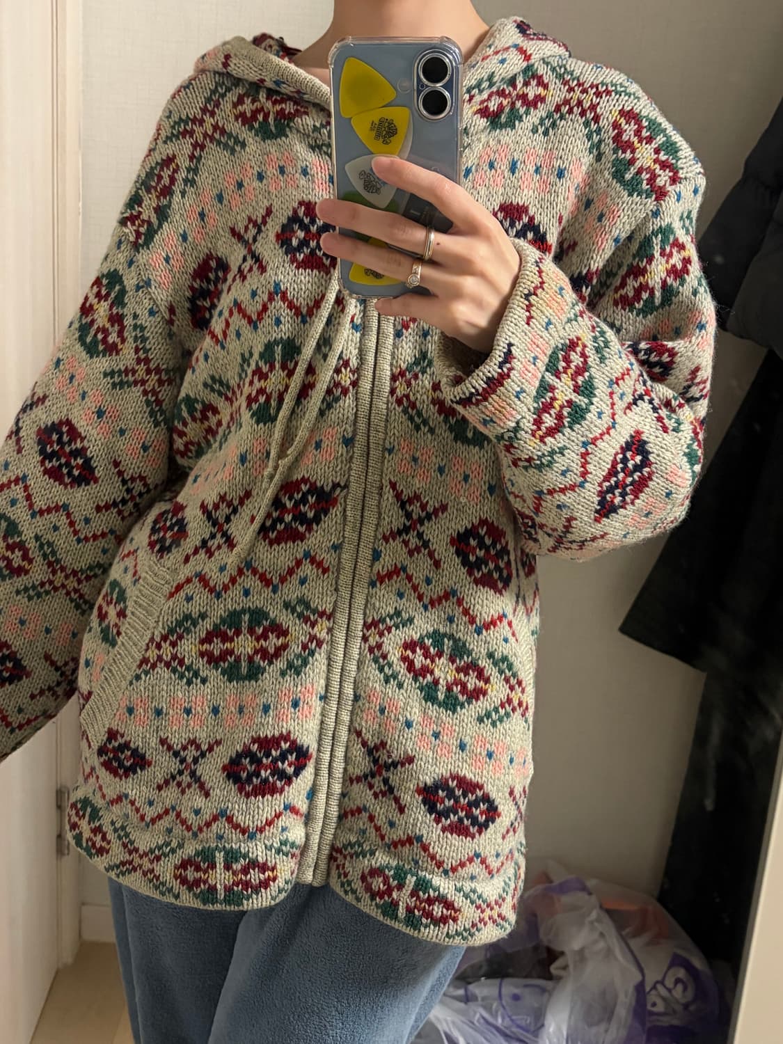 빈티지 페어아일 패턴 후드 니트 집업 상품이미지1