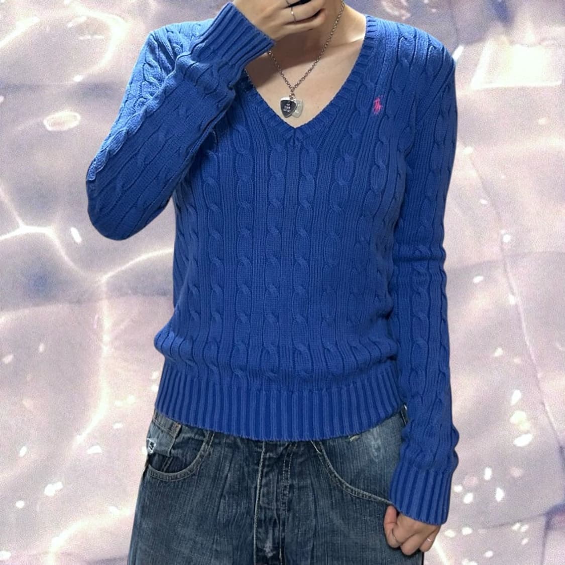 폴로 랄프로렌 브이넥 꽈배기 니트 블루 코발트블루 S  상품이미지2