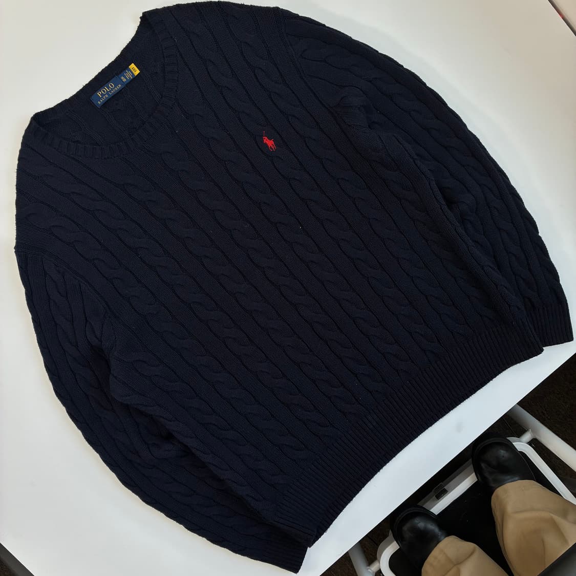 Polo  폴로 랄프로렌 신형 자수 코튼 네이비 꽈배기 니트 상품이미지2