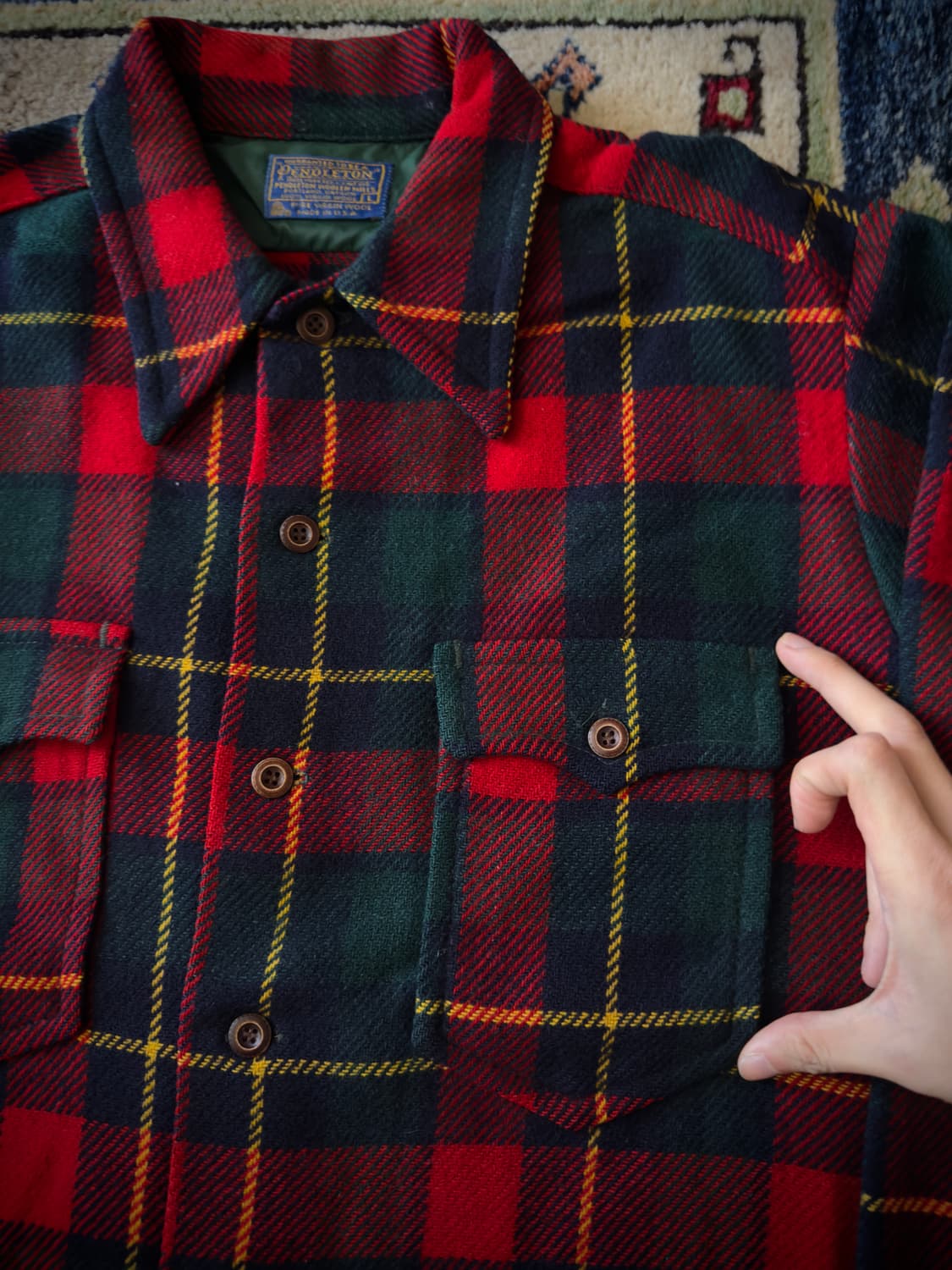 60s 70s Pendleton 퓨어 버진 울 플란넬 체크 셔츠 상품이미지4