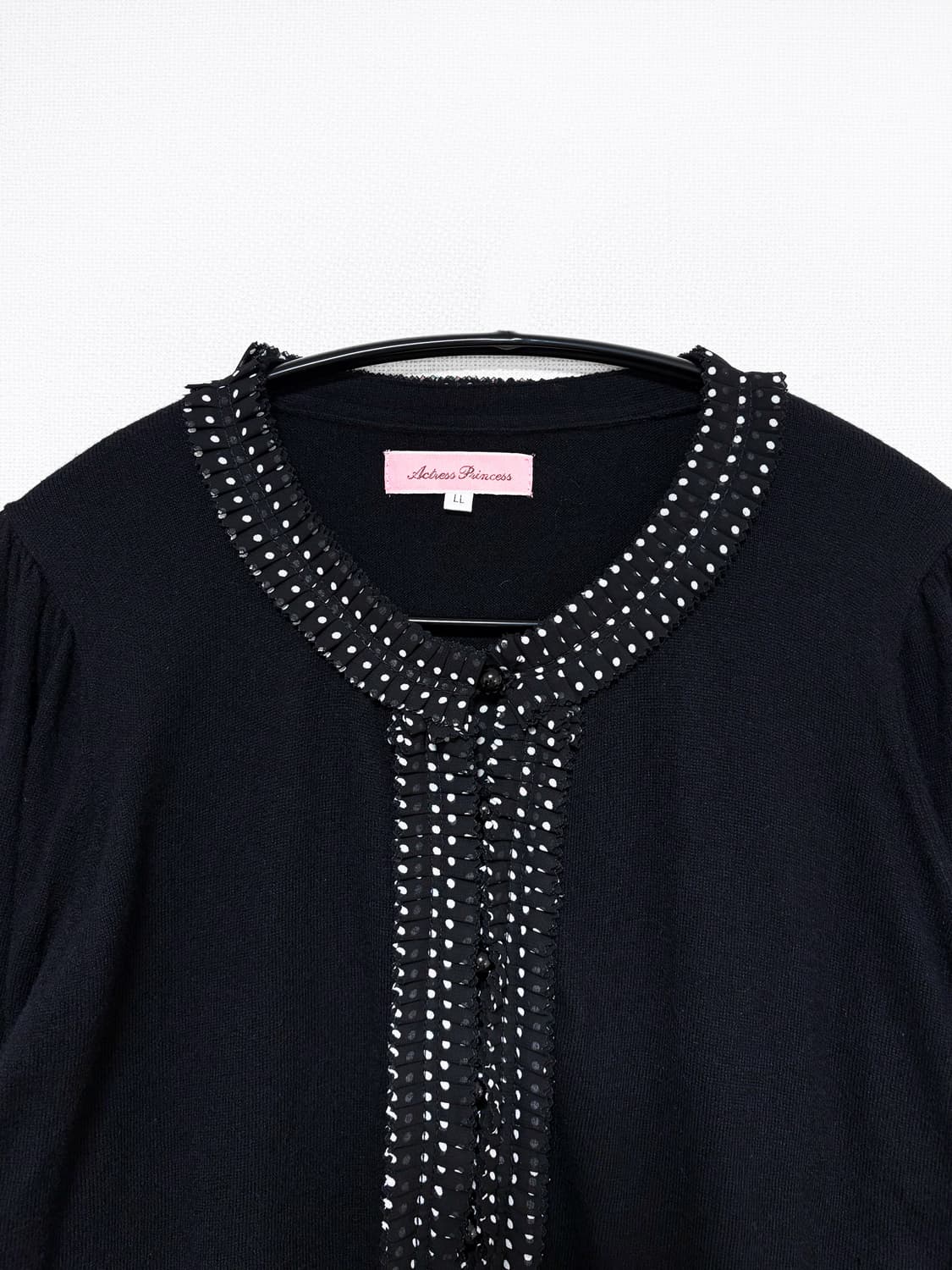 Dot Lace Trim Cardigan – Black 상품이미지5