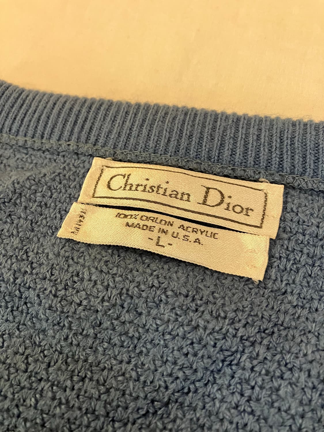 80s 크리스챤 디올 아카이브 자수로고 와플 브이넥 니트 블루 상품이미지3