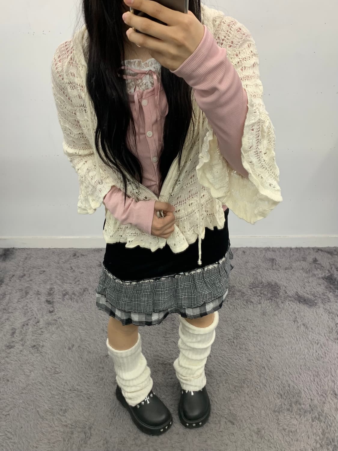 레이어드 체크 슬리브리스 원피스 상품이미지3