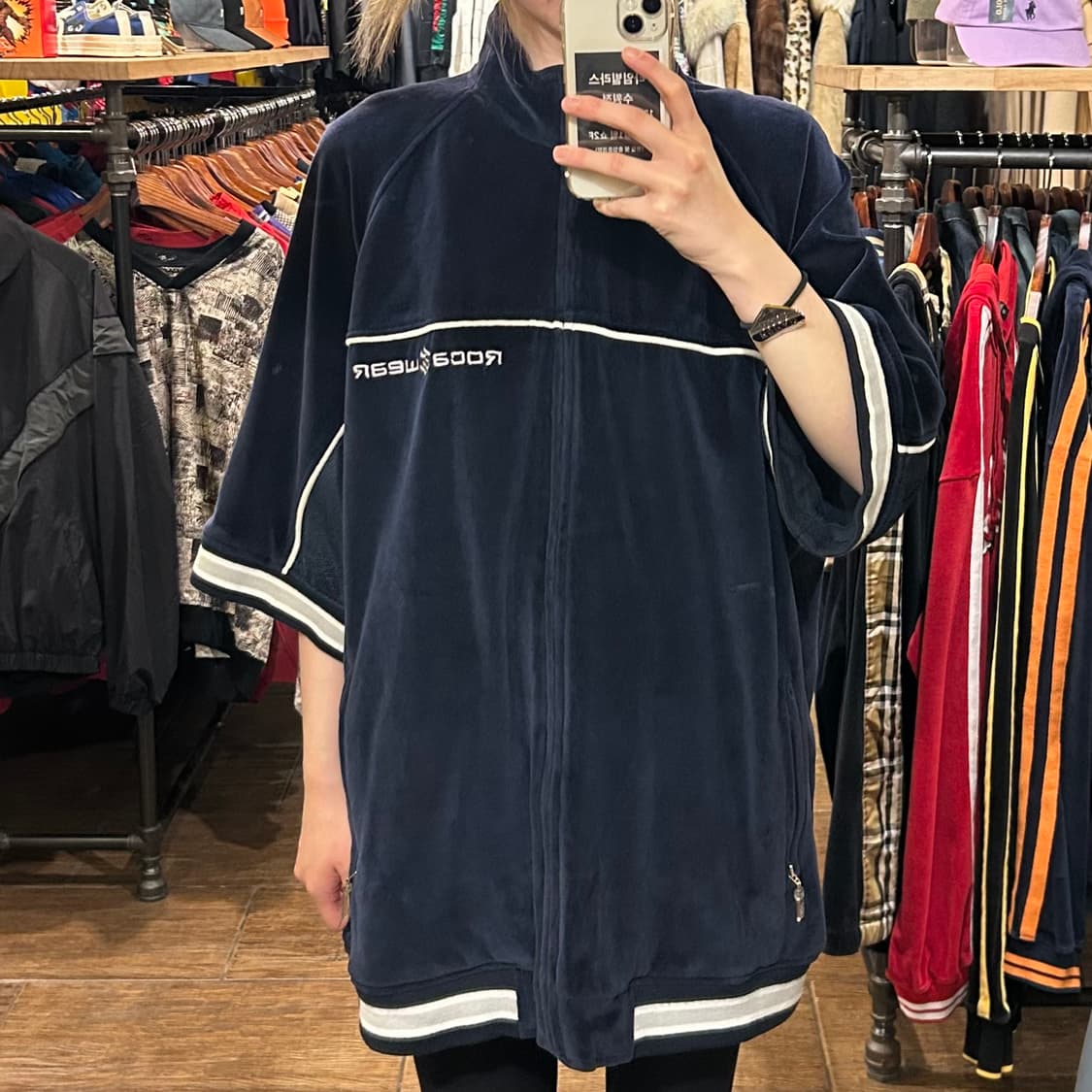 [HI] 로카웨어 벨벳 반팔 집업 네이비  상품이미지2