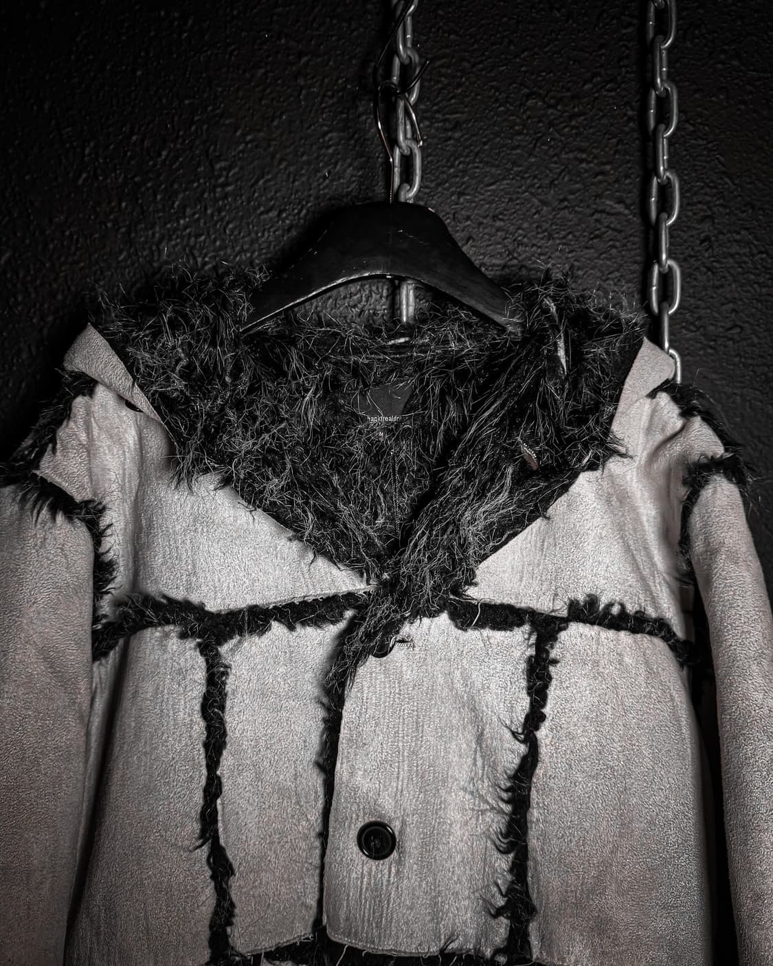 Black & gray fur patchwork Vkei coat 상품이미지3