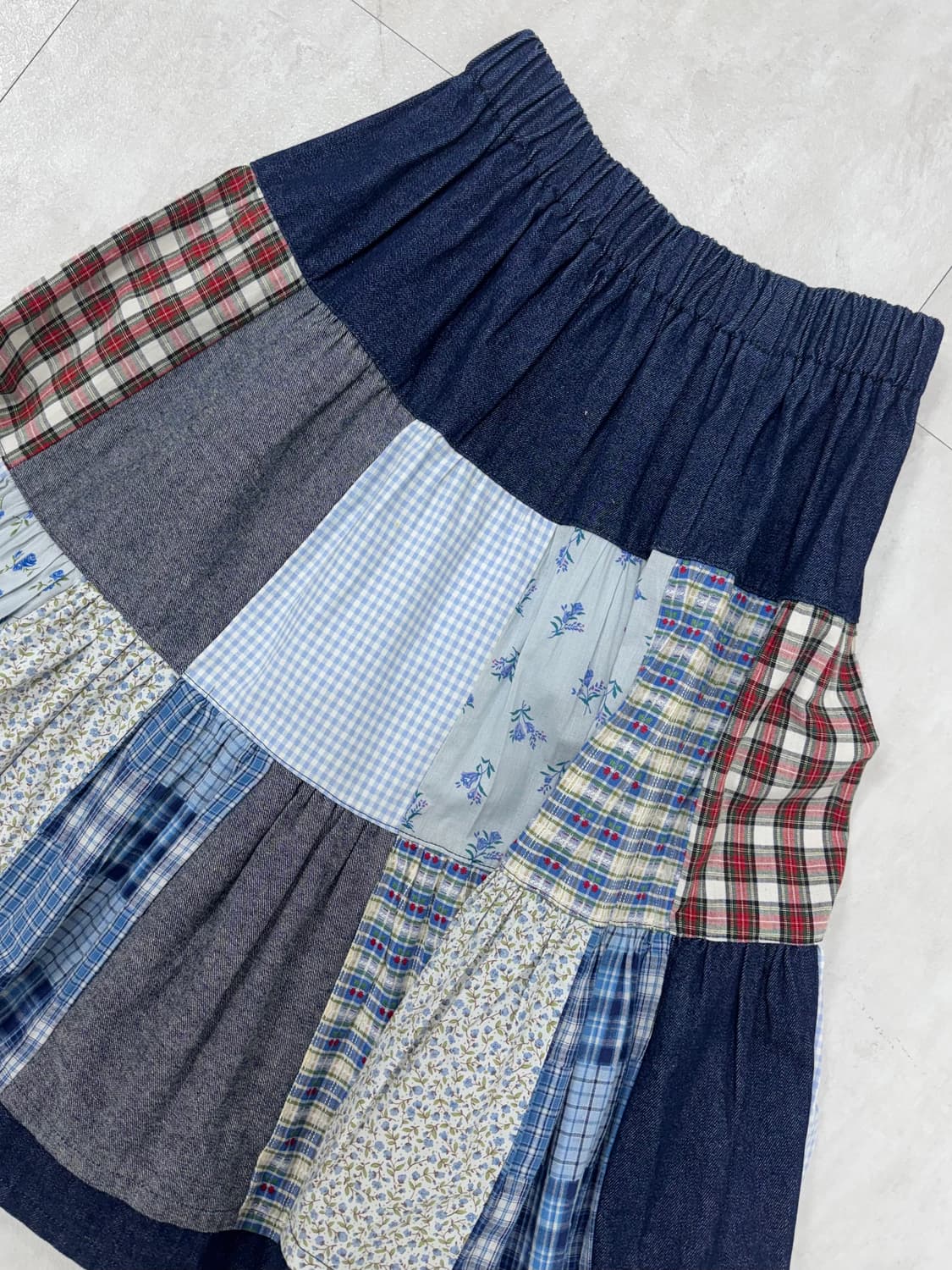 •빈티지 모리히피 패치워크 밴딩 데님 스커트 상품이미지2