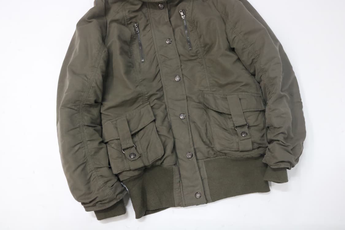 PENDORA 빈티지 카키 밀리터리 후드 퍼 보머 자켓 (L) 상품이미지4