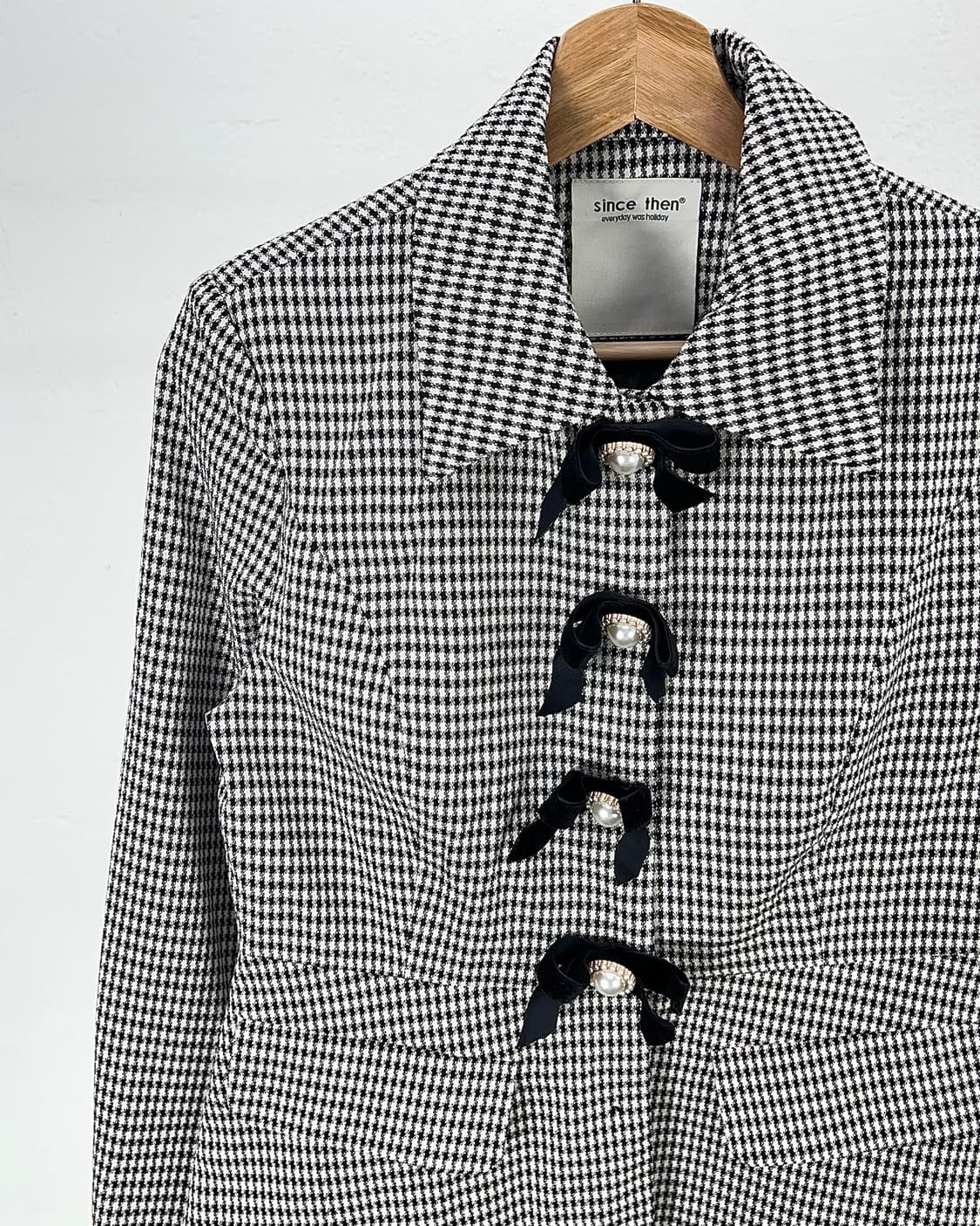 신스덴 하운드 투스 체크 리벳 펄 플랩 포켓 블레이저 상품이미지2