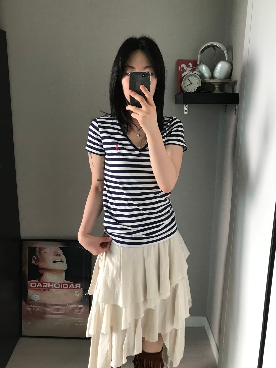 폴로 랄프로렌 포니로고 스트라이프 브이넥 반팔티 상품이미지2
