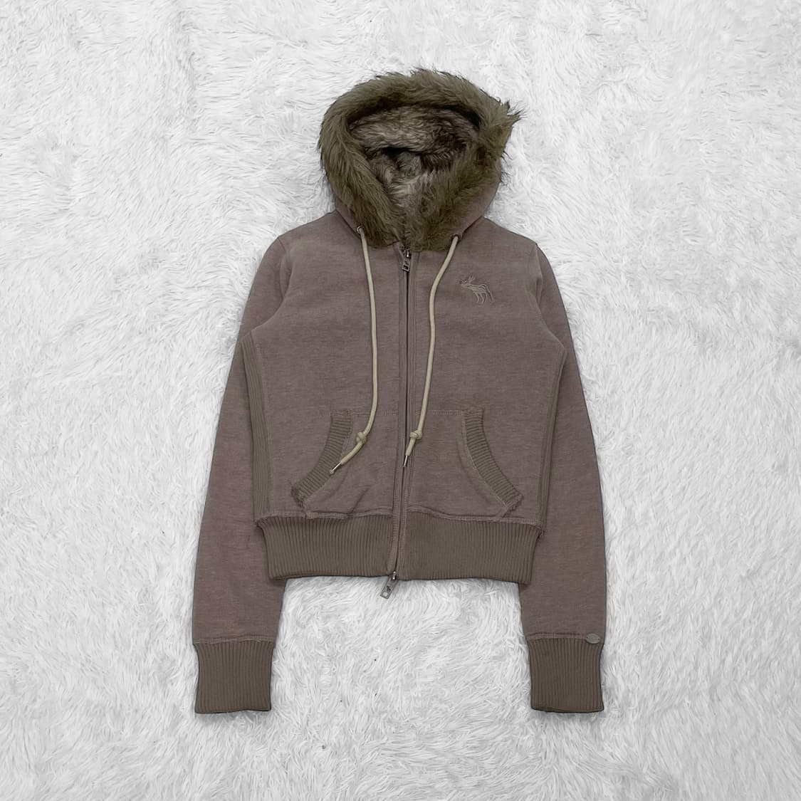 아베크롬비 울프죠 퍼 후드집업 베이지 브라운 상품이미지2